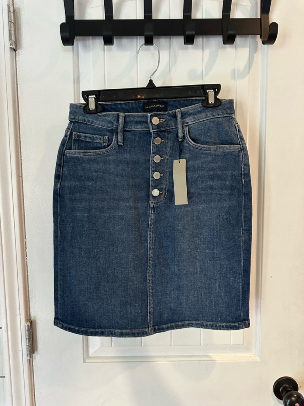 Banana Republic Petite Button-Front Denim Skirt - Light Blue